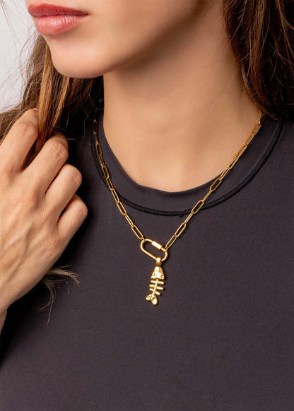 18K Gold PVD Paperclip Carabiner Necklace: Stainless / 18+2"