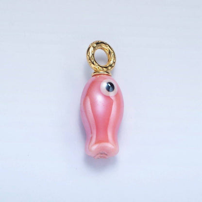 24K Gold Filled 30mm Enamel Fish Sea Animal Ceramic Drop Charm | X794 - X801: White