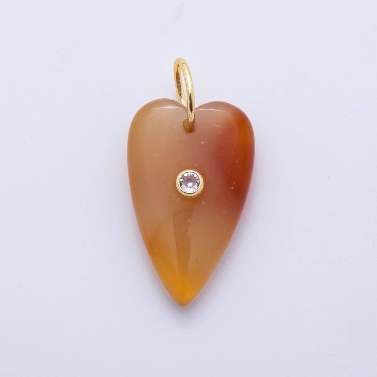 18K Gold Filled 35mm Carnelian, Aventurine, Quartz Long Heart Gemstone Charm | AH890 AH891: Watermelon Red