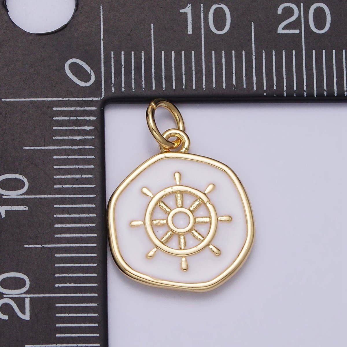 24K Gold Filled Nautical Boat Steering Wheel Helm Round Charm in Gold & Silver N-745 AC-326: Silver