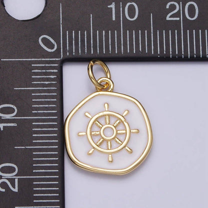 24K Gold Filled Nautical Boat Steering Wheel Helm Round Charm in Gold & Silver N-745 AC-326: Silver
