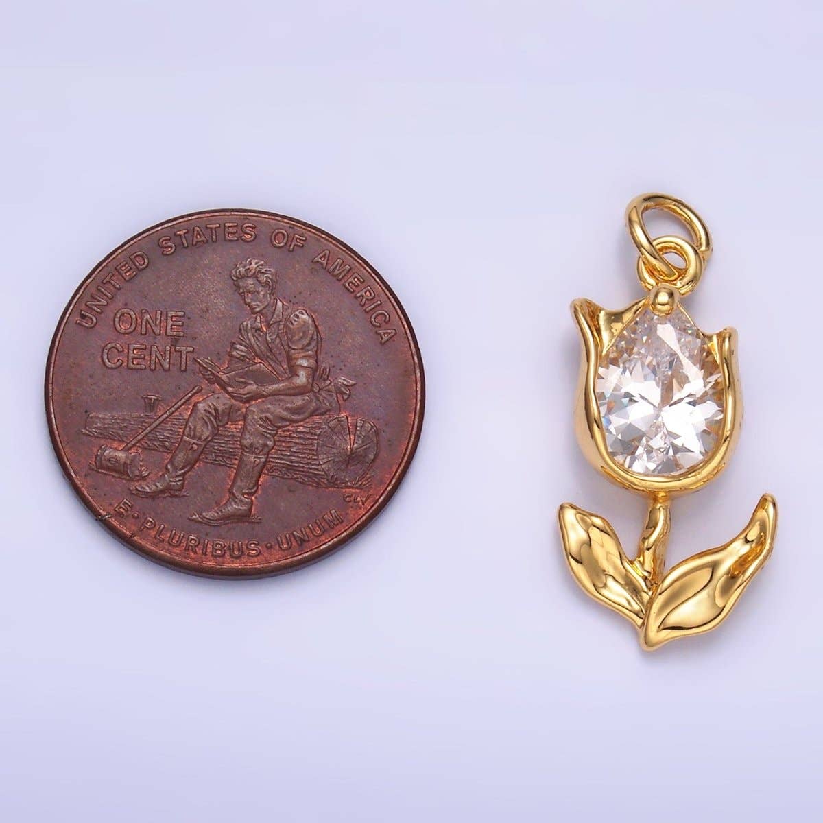 24K Gold Filled Clear, Pink CZ Tulip Charm in Gold & Silver | W819 W820 M182: Silver / Purple