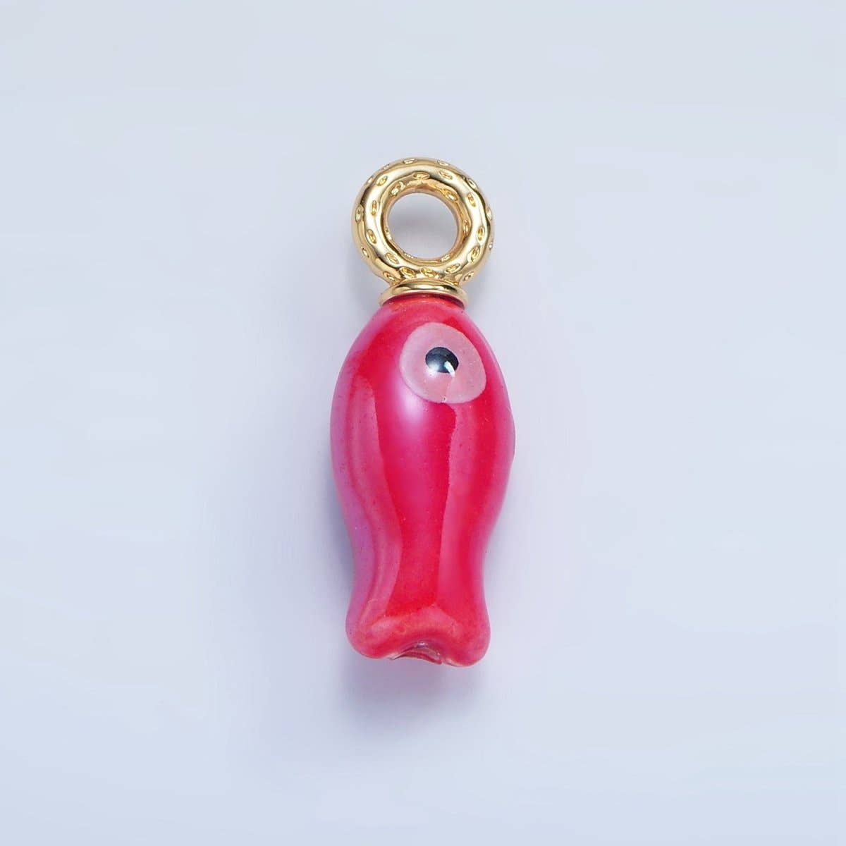24K Gold Filled 30mm Enamel Fish Sea Animal Ceramic Drop Charm | X794 - X801: White