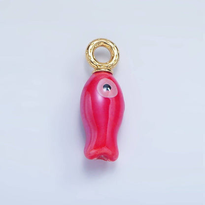 24K Gold Filled 30mm Enamel Fish Sea Animal Ceramic Drop Charm | X794 - X801: White