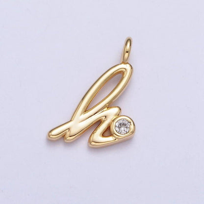 Gold Initial Alphabet Lower Case Cursive Letter Clear CZ Personalized Charm | A-507-A-519: Letter K