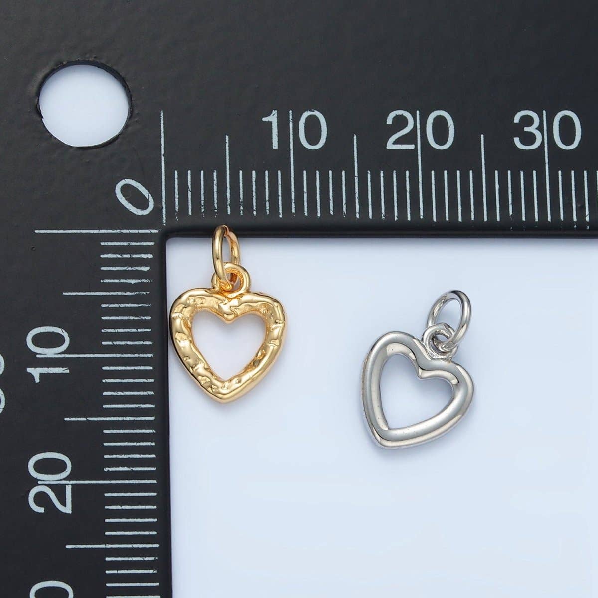 24K Gold Filled Hammered Heart Open Mini Charm in Gold & Silver | D743: Silver
