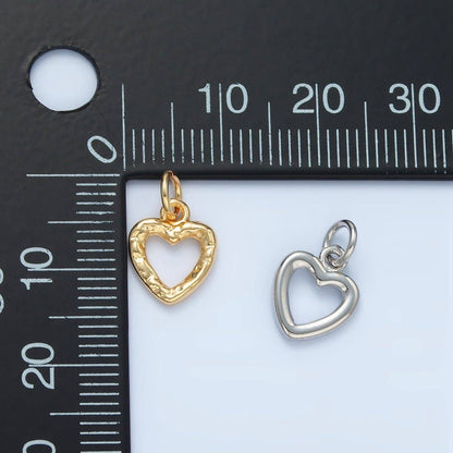 24K Gold Filled Hammered Heart Open Mini Charm in Gold & Silver | D743: Silver