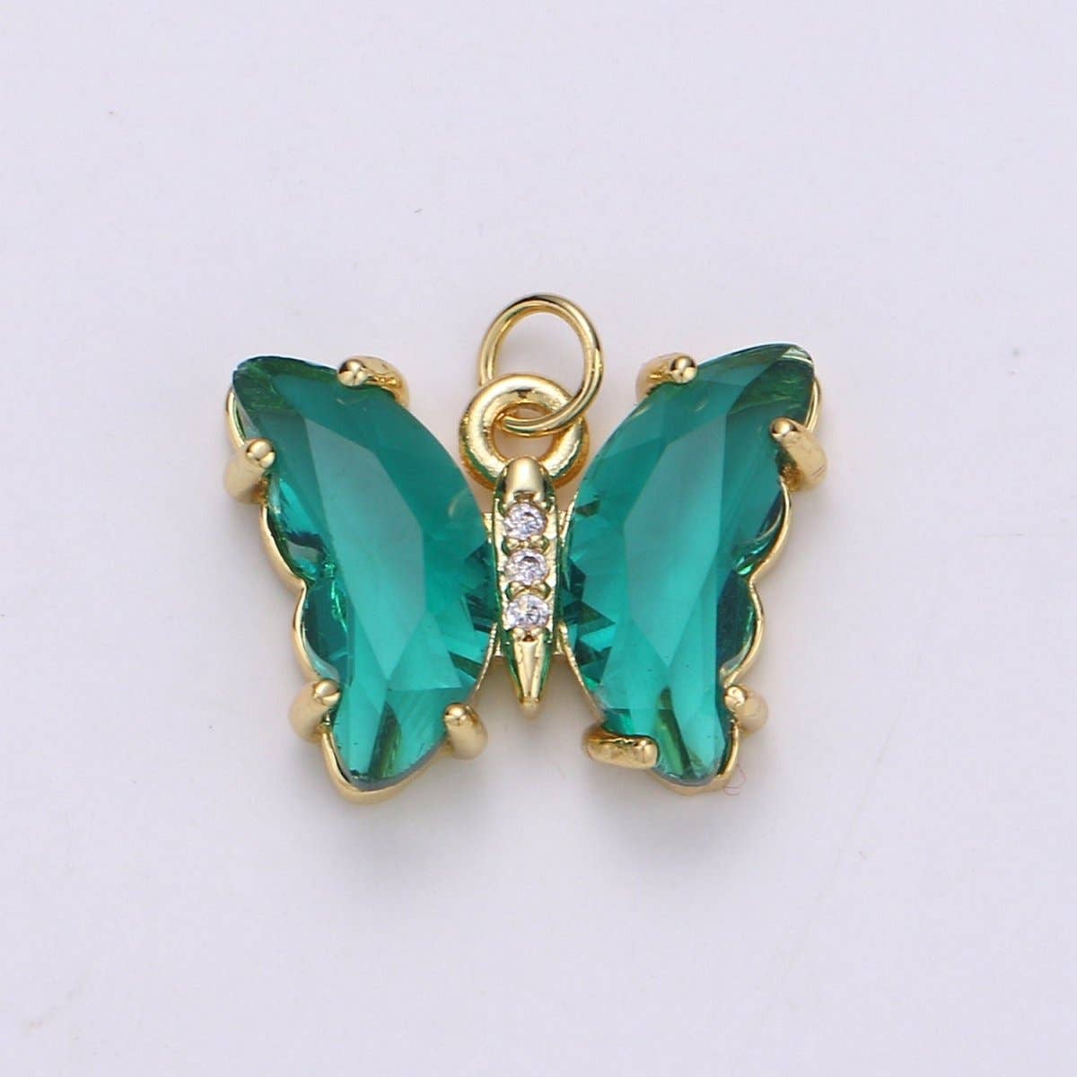 24K Gold Filled Blue, Green, Lavender, Purple Acrylic Micro Paved CZ Butterfly Mariposa Charm | M-377 - M-380: Purple