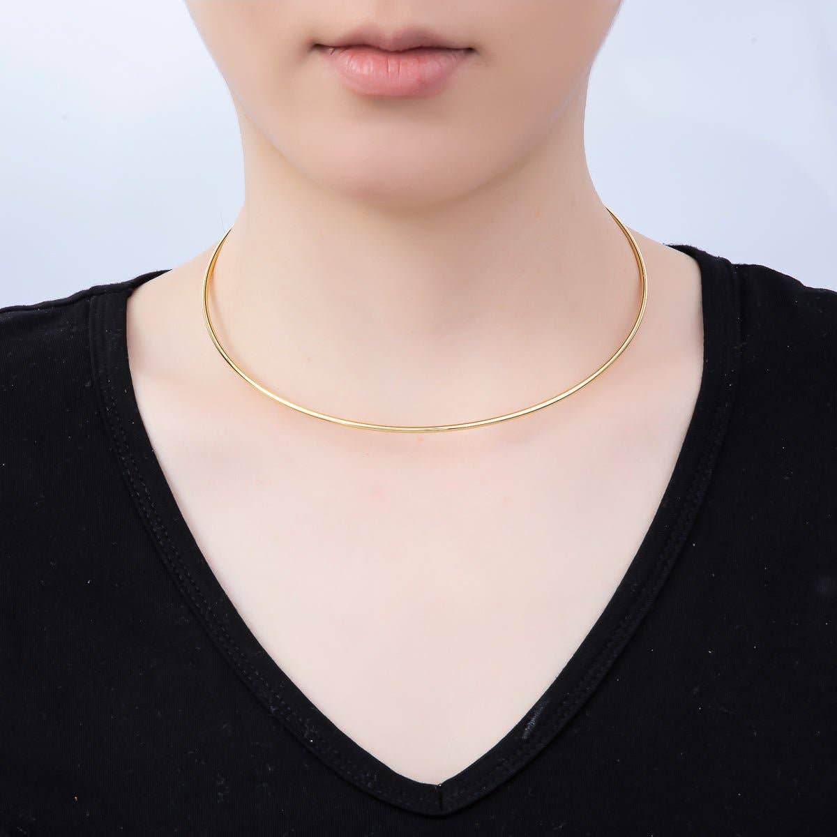 16K Gold Filled 2mm Minimalist Floating Collar Torque Necklace in Gold & Silver | WA-04442 WA-04443: GOLD