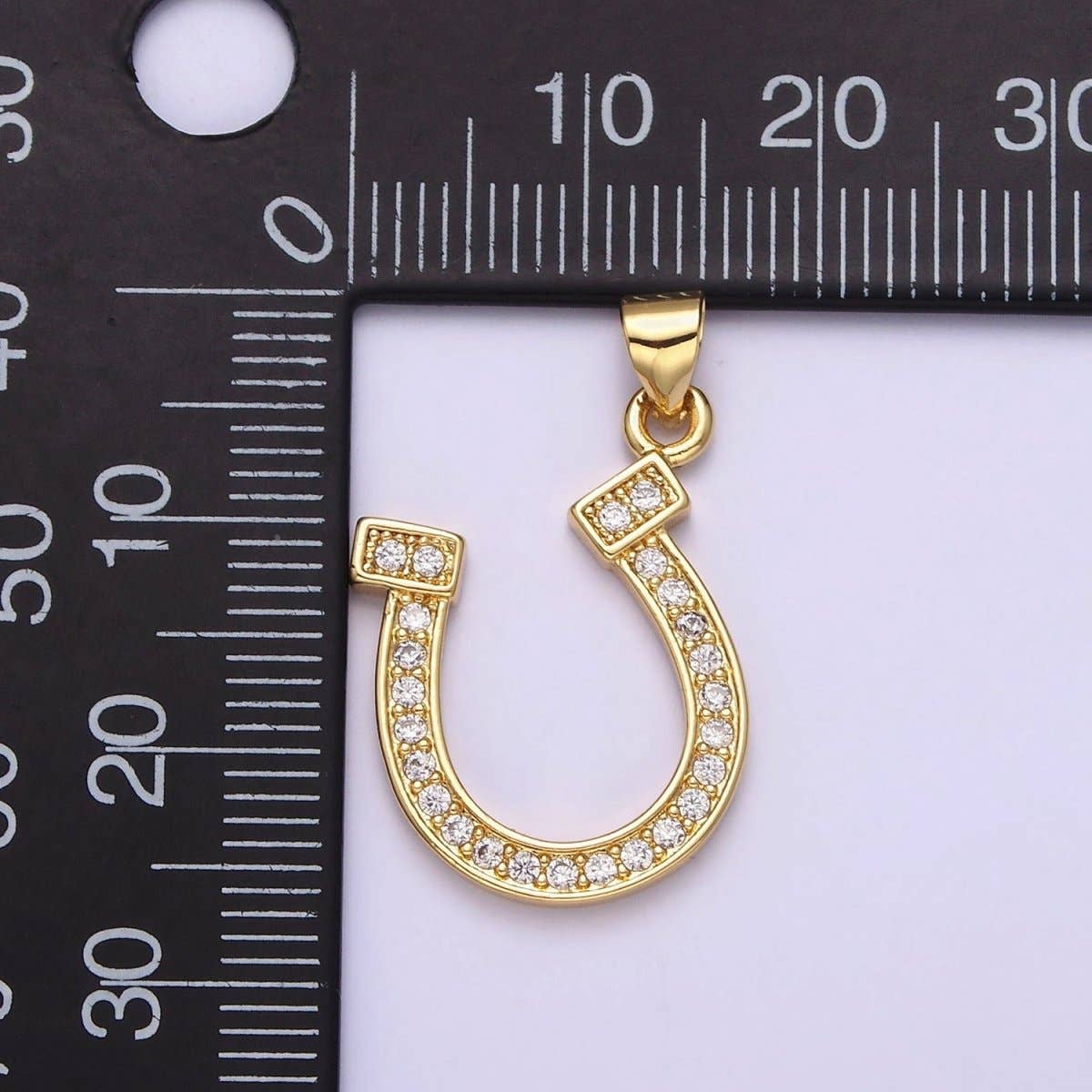 14K Gold Filled Lucky Horseshoe Micro Paved CZ Pendant | AA484