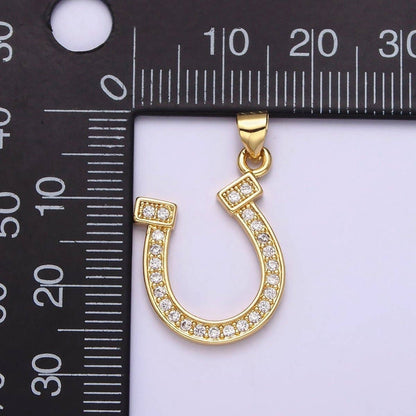 14K Gold Filled Lucky Horseshoe Micro Paved CZ Pendant | AA484