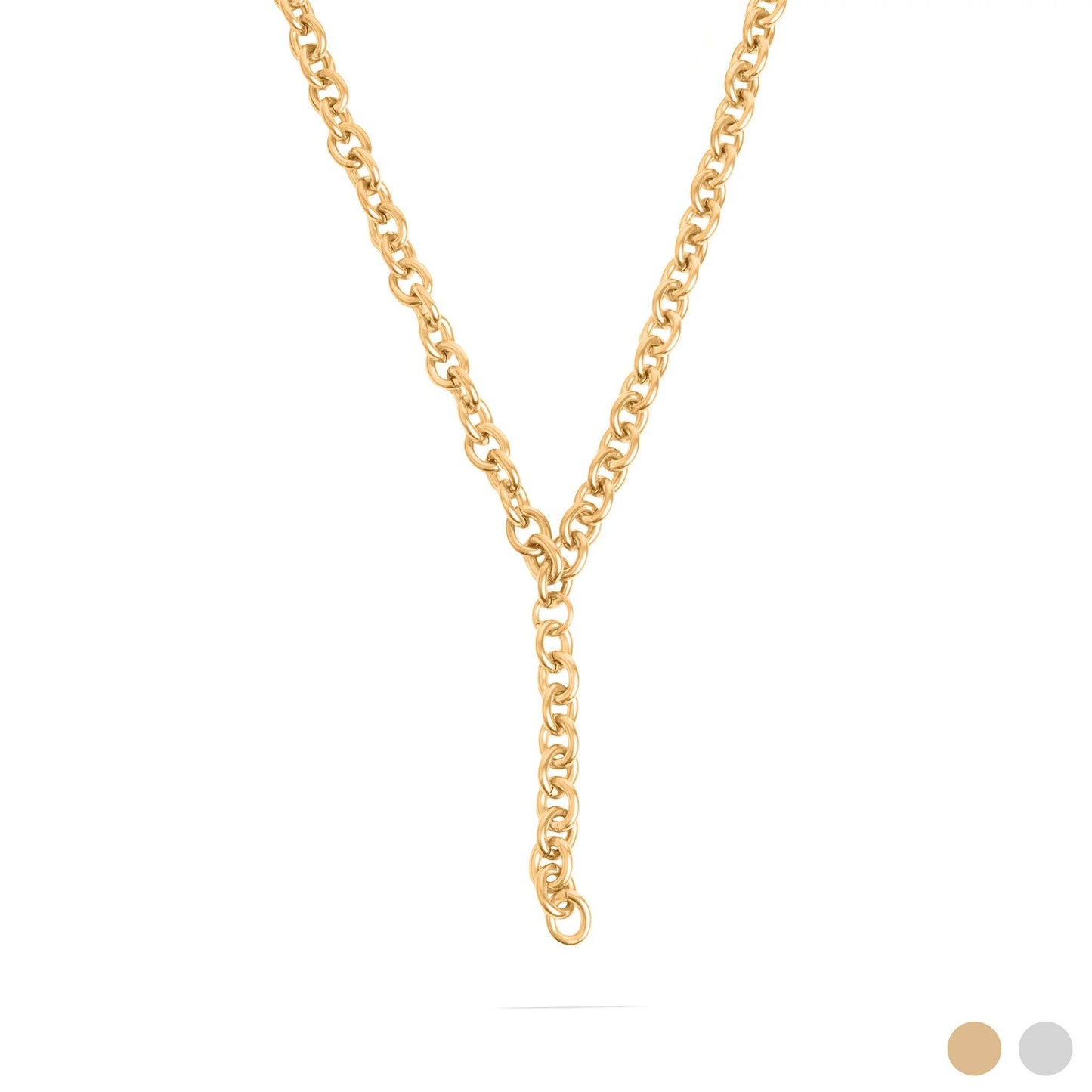 18K Gold PVD Stainless Steel Chunky Chain Lariat Necklace: Gold