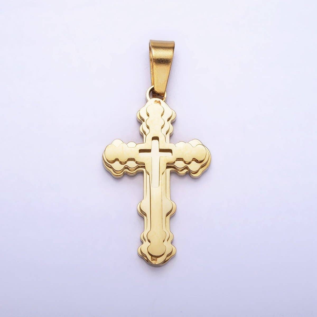 Stainless Steel Layered Religious Bubble Cross Pendant in Gold & Silver | P-1080: Silver