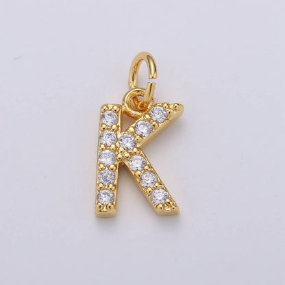 14k Gold Filled Tiny CZ Initial, Letter Alphabet Micro Pave charms Dainty Gold Cubic Pendant Charm for Necklace Bracelet Earring Add on A-099 to A-111: By Set