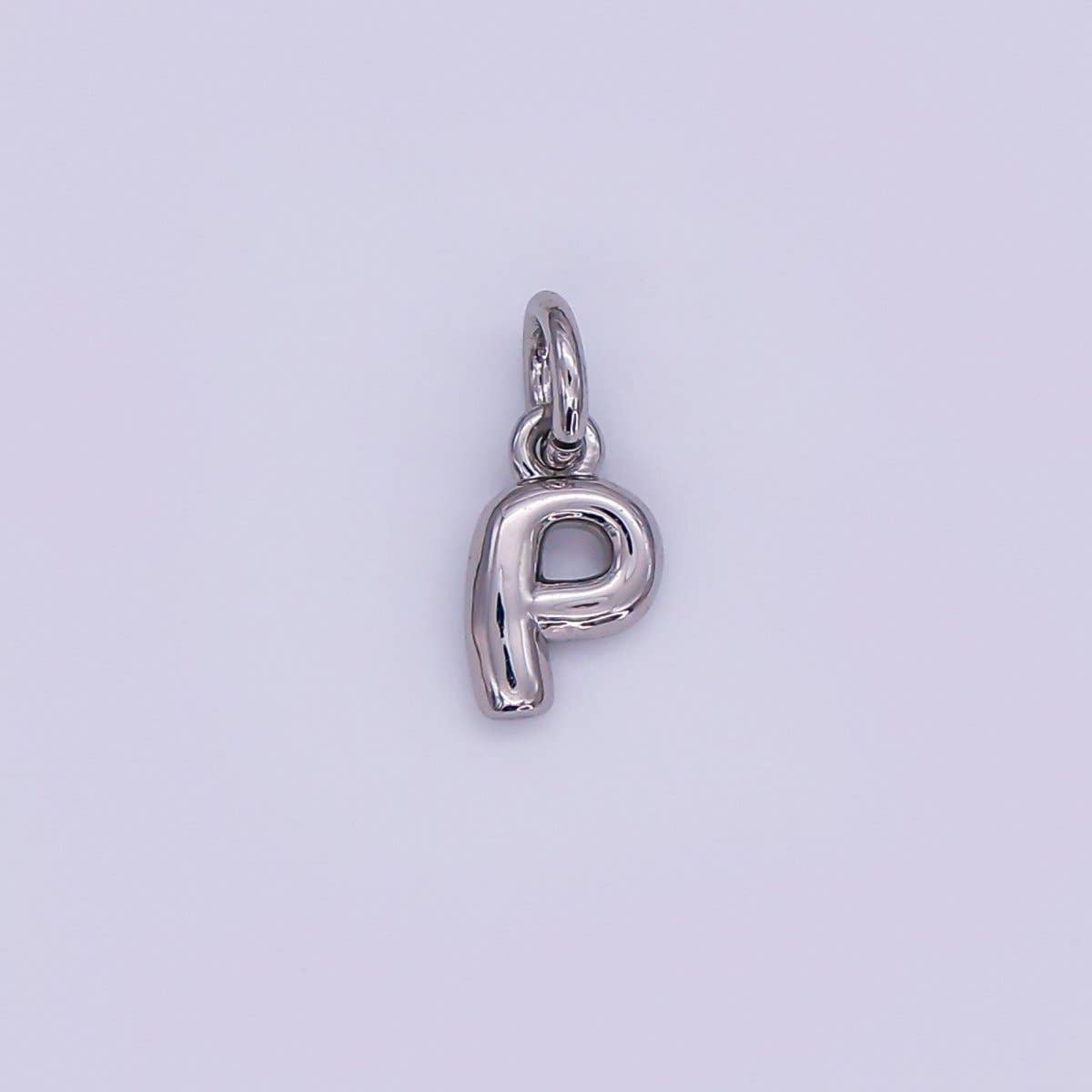 White Gold Filled 10mm Initial Letter Chubby Balloon Mini Charm | A029 - A041: Letters Set