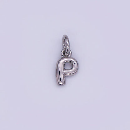 White Gold Filled 10mm Initial Letter Chubby Balloon Mini Charm | A029 - A041: Letters Set