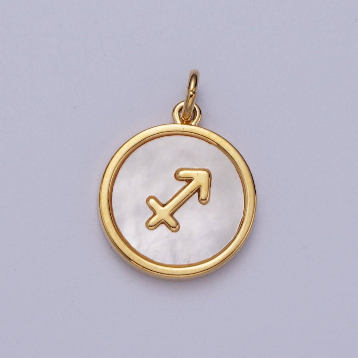 24K Gold Filled Zodiac Signs Shell Pearl Round Coin Charm Astrology Jewelry Making | A-A1367-A-A1372: Gemini