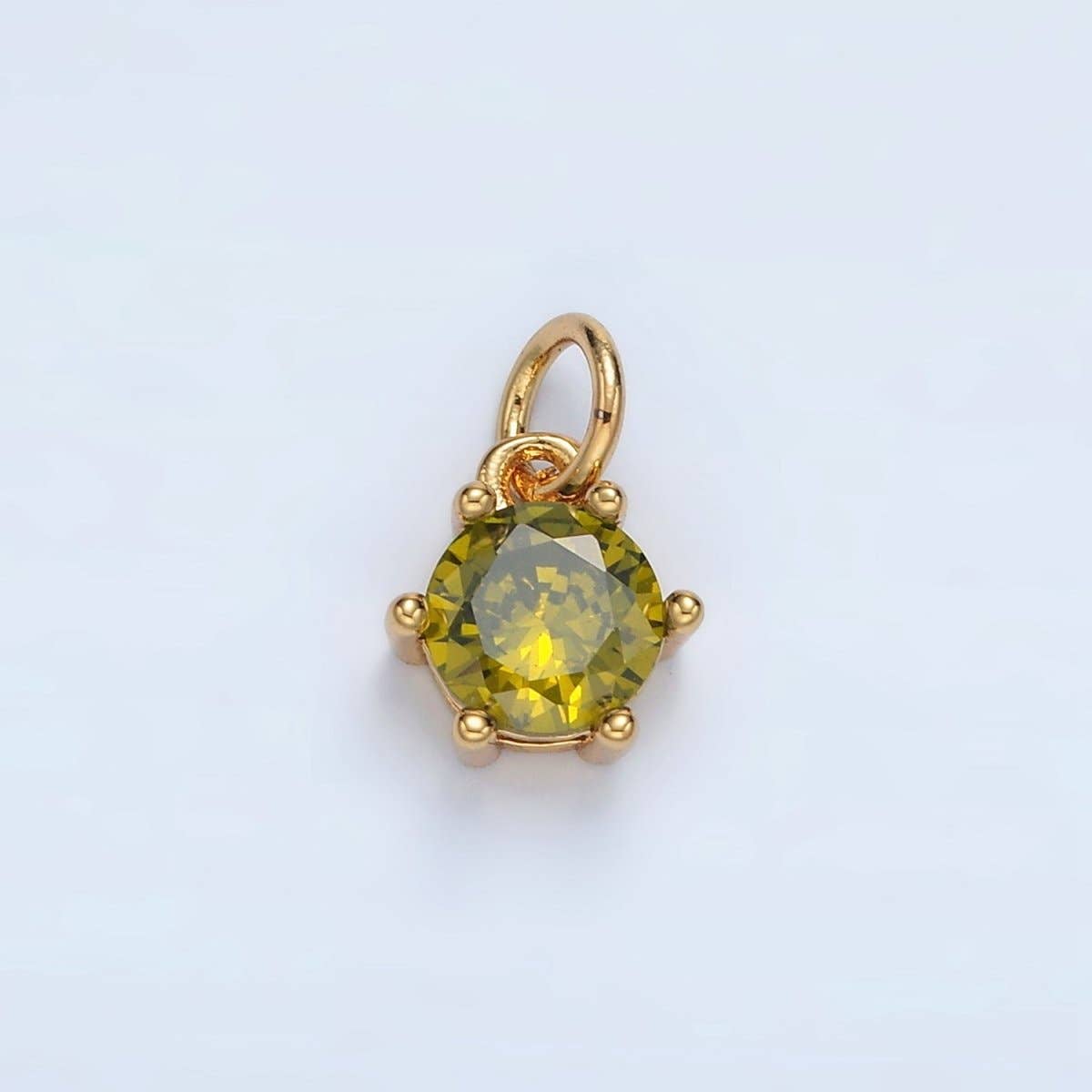 24K Gold Filled 8mm Round CZ Birthstone Personalized Charm | AG871 - AG876: February - Amethyst