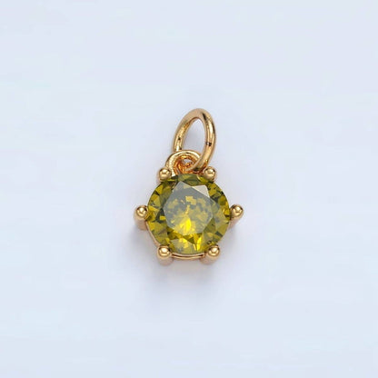 24K Gold Filled 8mm Round CZ Birthstone Personalized Charm | AG871 - AG876: December - Zircon
