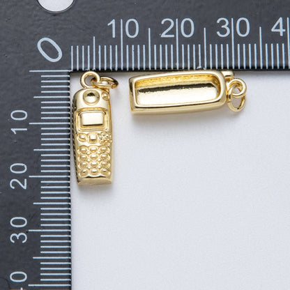 14K Gold Filled 21mm Minimalist Cordless Mobile Phone 3D Multidimensional Charm | Charms-00037