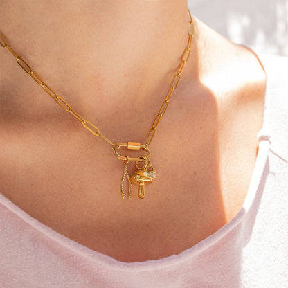 18K Gold PVD Paperclip Carabiner Necklace: Stainless / 18+2"