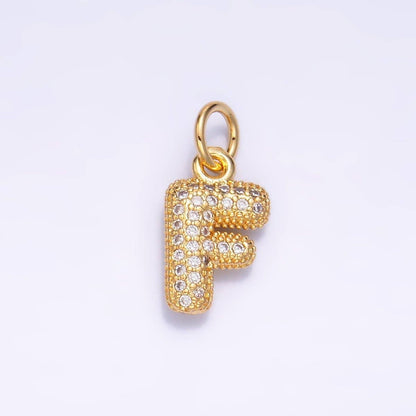 24K Gold Filled Micro Paved CZ Chubby Balloon Initial Letter Pendant | A015 - A027: Set
