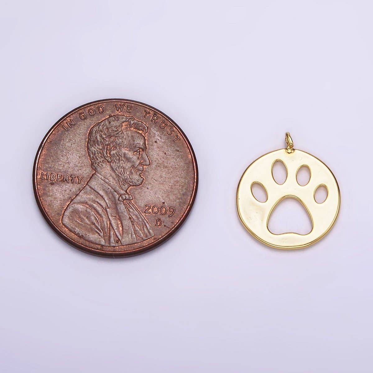 14K Gold Filled 12mm Pawprint Pet Animal Round Open Charm | AC-866