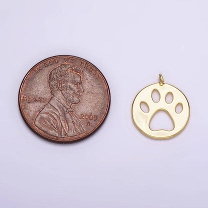 14K Gold Filled 12mm Pawprint Pet Animal Round Open Charm | AC-866