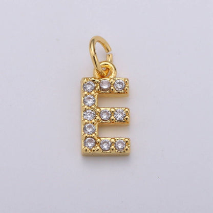 14k Gold Filled Tiny CZ Initial, Letter Alphabet Micro Pave charms Dainty Gold Cubic Pendant Charm for Necklace Bracelet Earring Add on A-099 to A-111: By Set
