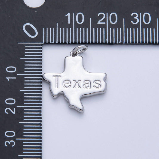 18K Gold Filled United States of America State Map Charm in Gold & Silver | AK064 - AK113: SILVER / 49. Texas