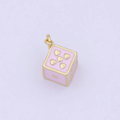 Mini Pink Gold Dice Charm For Gambling Las Vegas Jewelry Inspired for girl women W-166