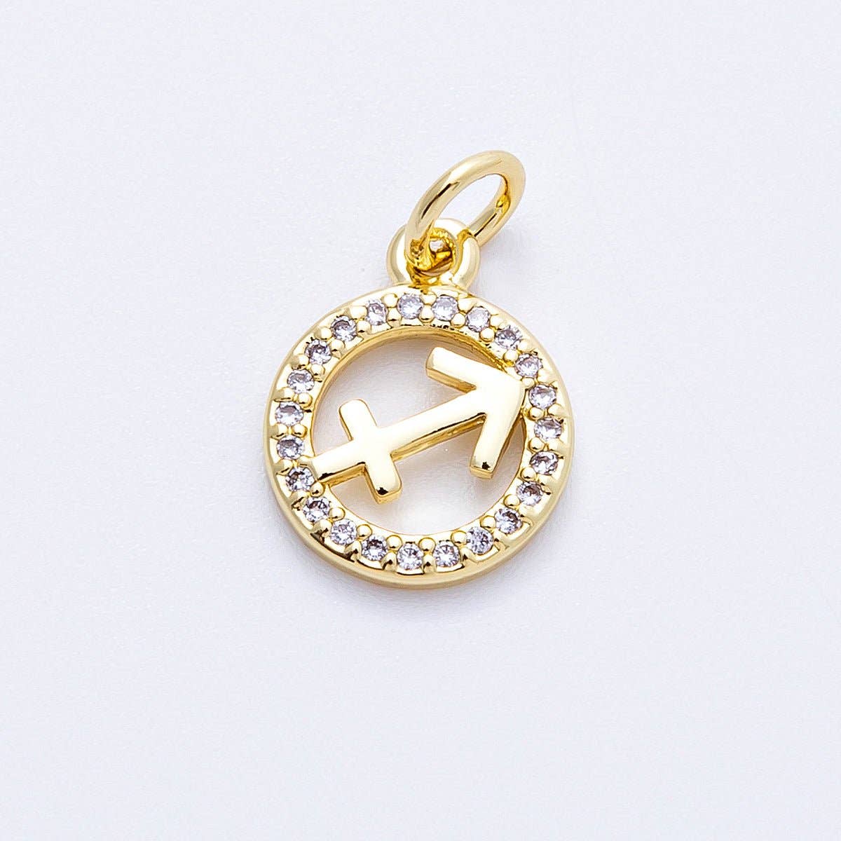 16K Gold Filled 13.5mm Micro Paved CZ Personalized Zodiac Sign Charm | Charms-00223 ~ Charms-00234: Zodiac Set