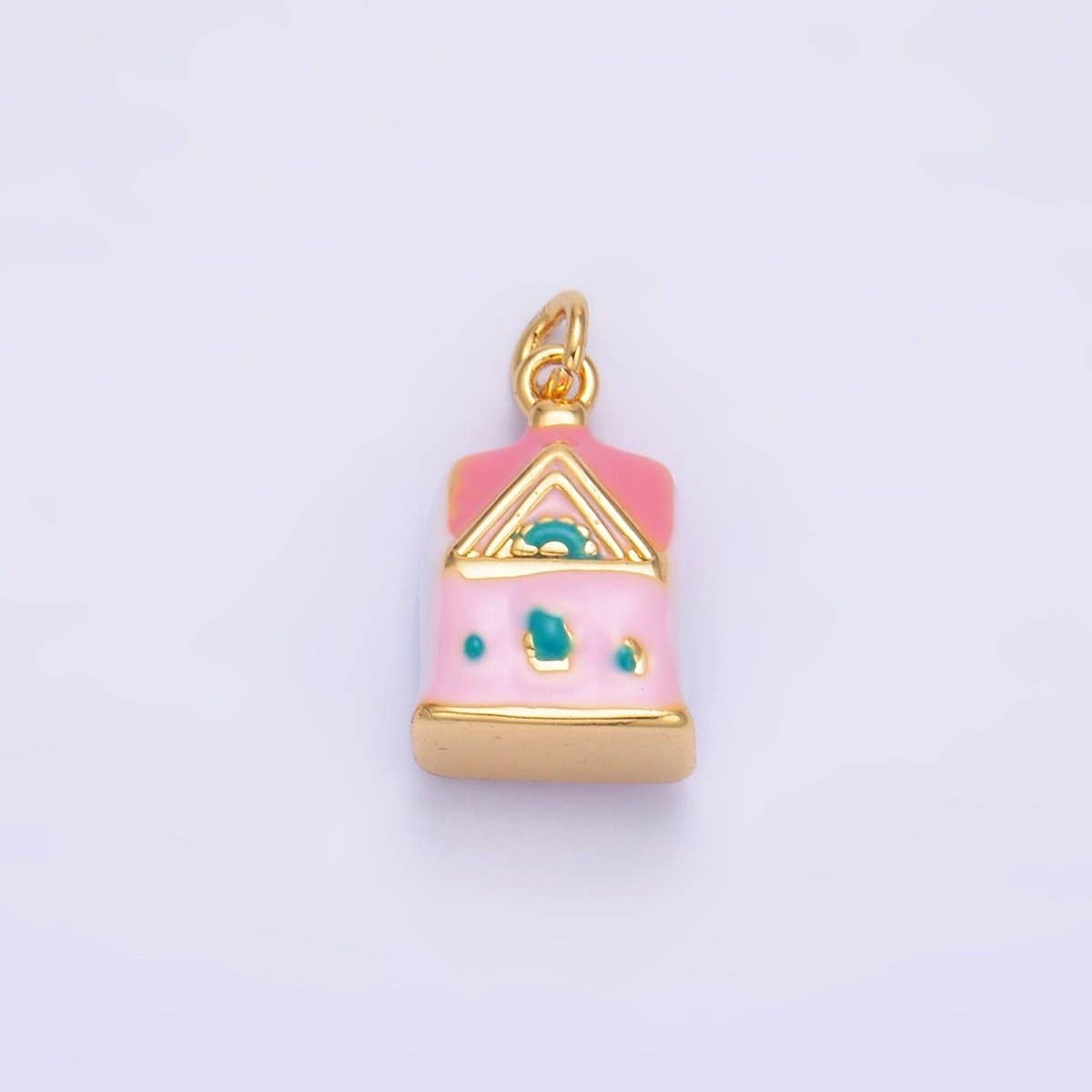 24K Gold Filled Nature Floral Mushroom Pet Sea Sell Ceramic Drop Charm: 21 Pink House