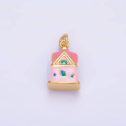 24K Gold Filled Nature Floral Mushroom Pet Sea Sell Ceramic Drop Charm: 21 Pink House