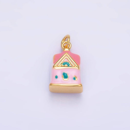 24K Gold Filled Nature Floral Mushroom Pet Sea Sell Ceramic Drop Charm: 21 Pink House