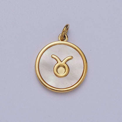 24K Gold Filled Zodiac Signs Shell Pearl Round Coin Charm Astrology Jewelry Making | A-A1367-A-A1372: Libra