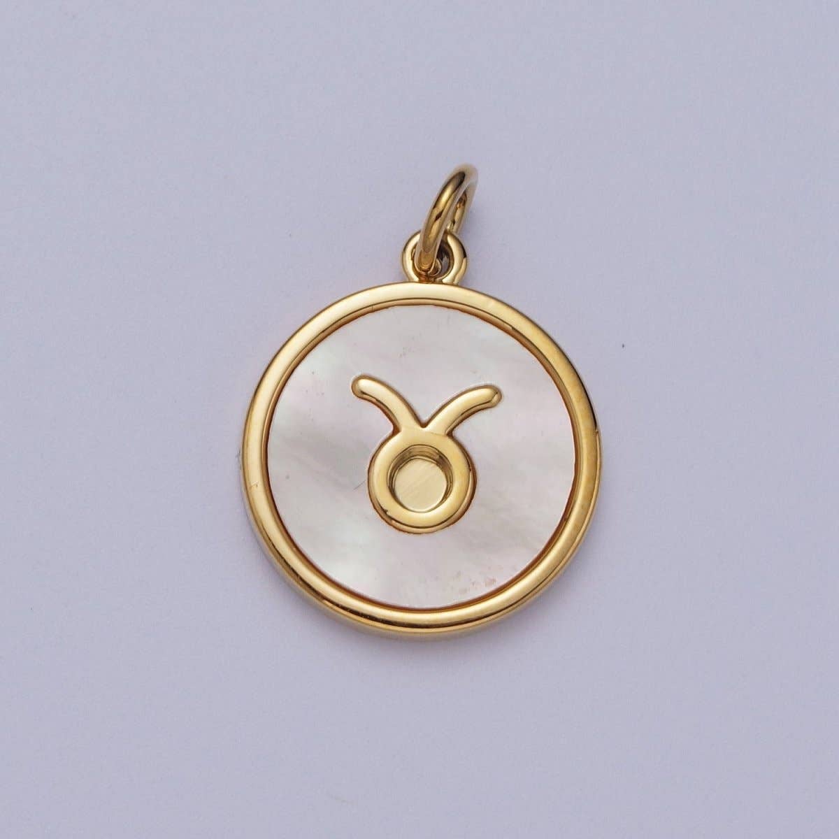 24K Gold Filled Zodiac Signs Shell Pearl Round Coin Charm Astrology Jewelry Making | A-A1367-A-A1372: Taurus