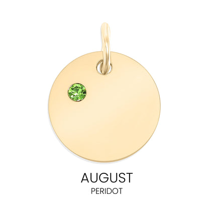 18K Gold PVD Blank Engravable Circle Birthstone Charm: January/Garnet