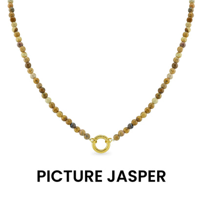 Semi Precious Natural Stone Charm Keeper Necklace: Amazonite
