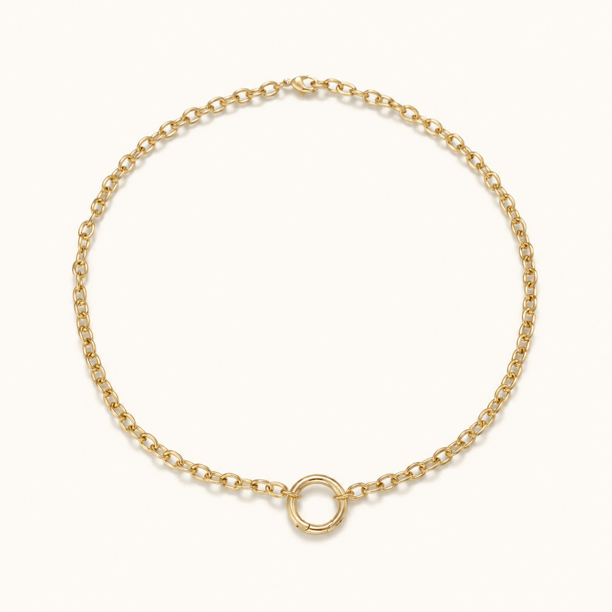 16K Gold Filled 5mm Push Gate Charm Connector Holder Ring Cable Chain 18 Inch Necklace WA-00557