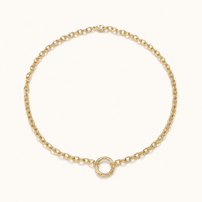 16K Gold Filled 5mm Push Gate Charm Connector Holder Ring Cable Chain 18 Inch Necklace WA-00557