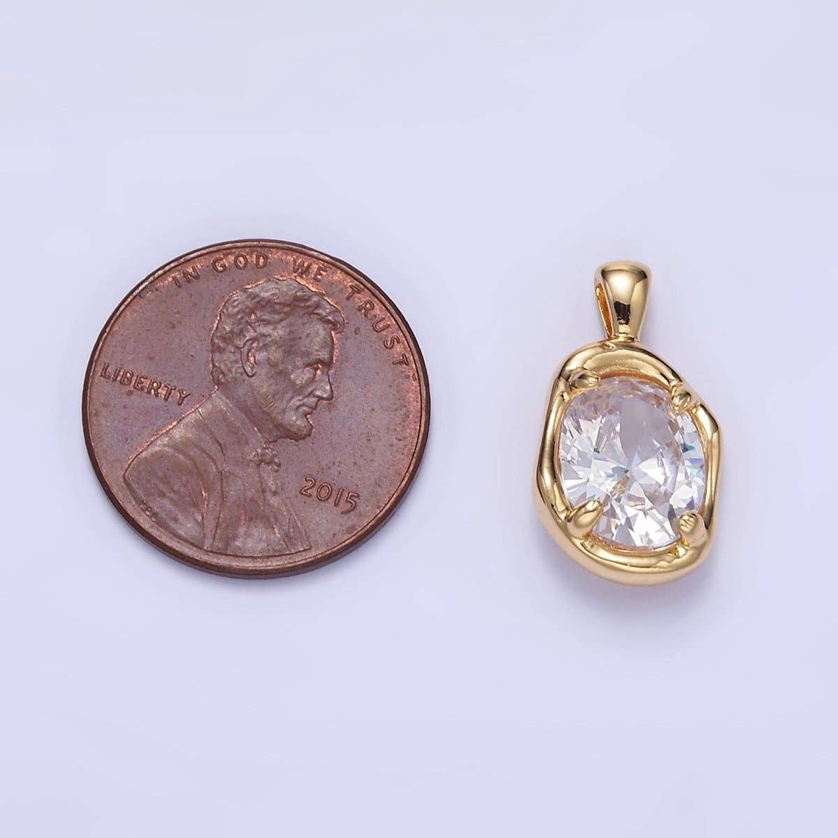16K Gold Filled Clear, Red, Blue CZ Molten Bezel Pendant | H054 AA1312: Clear
