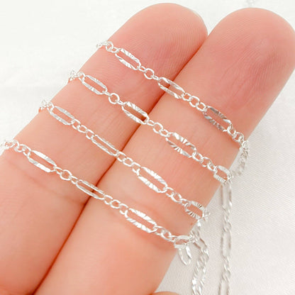 163SBSS. Sterling Silver Diamond Cut Marina Link Chain: Marina / 1 Ft. / 4.1mm-5mm
