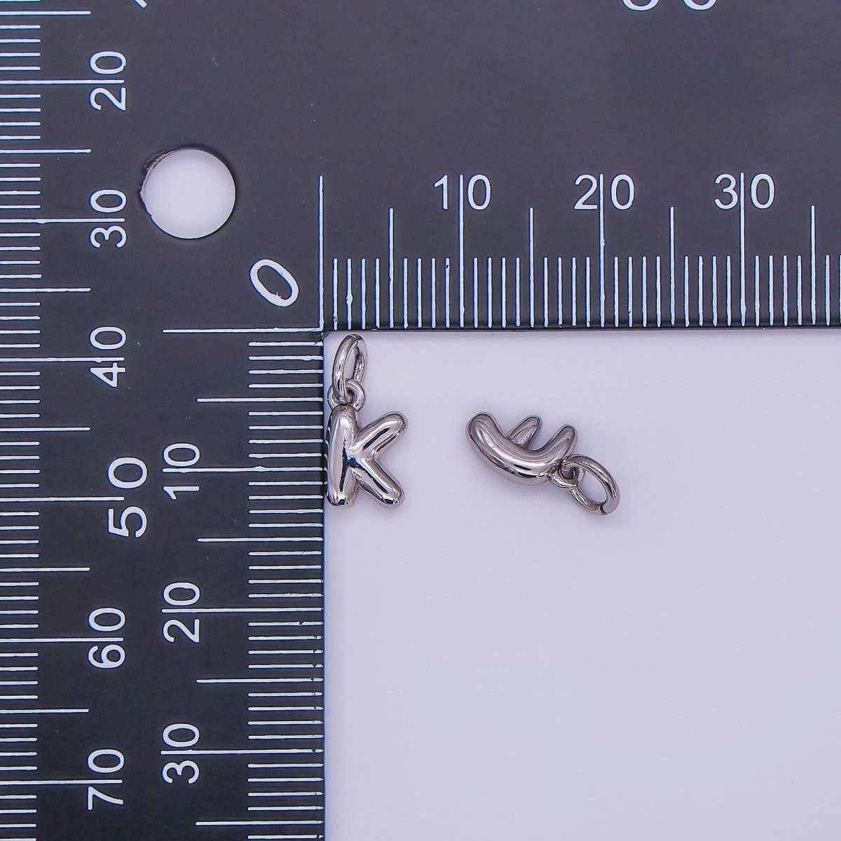 White Gold Filled 10mm Initial Letter Chubby Balloon Mini Charm | A029 - A041: Letters Set