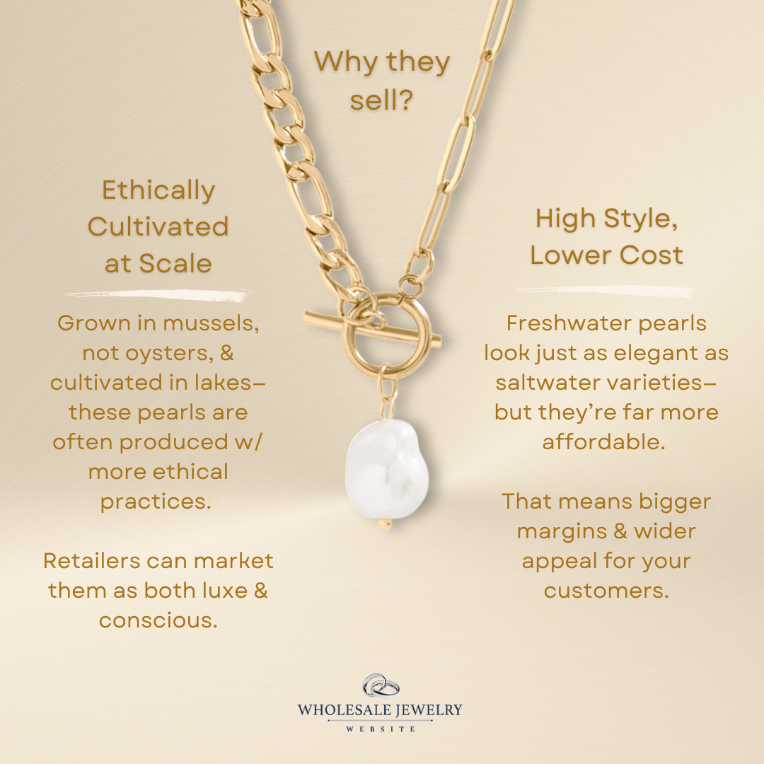 Freshwater Pearl Paperclip Split Chain Charm Holder Necklace: Stainless