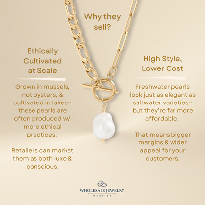 Freshwater Pearl Paperclip Split Chain Charm Holder Necklace: Stainless