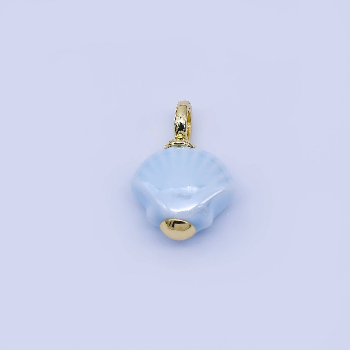 24K Gold Filled 12mm Handmade Ceramic Clam Seashell Charm | AF1577 - 1582: Pink
