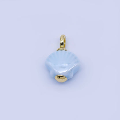 24K Gold Filled 12mm Handmade Ceramic Clam Seashell Charm | AF1577 - 1582: Pink