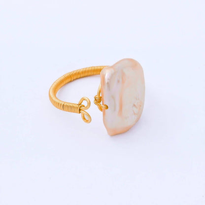 24K Gold Filled Baroque Freshwater Pearl Twisted Statement Solitaire Ring | O1643 O1650: Champagne