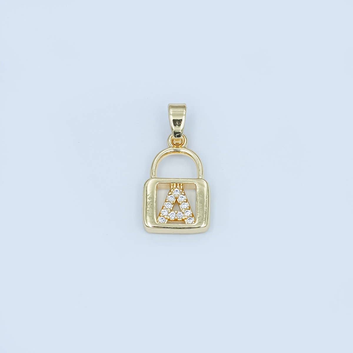 24K Gold Filled Micro Paved Initial Letter Padlock Pendant | A001 - A013: Letter K